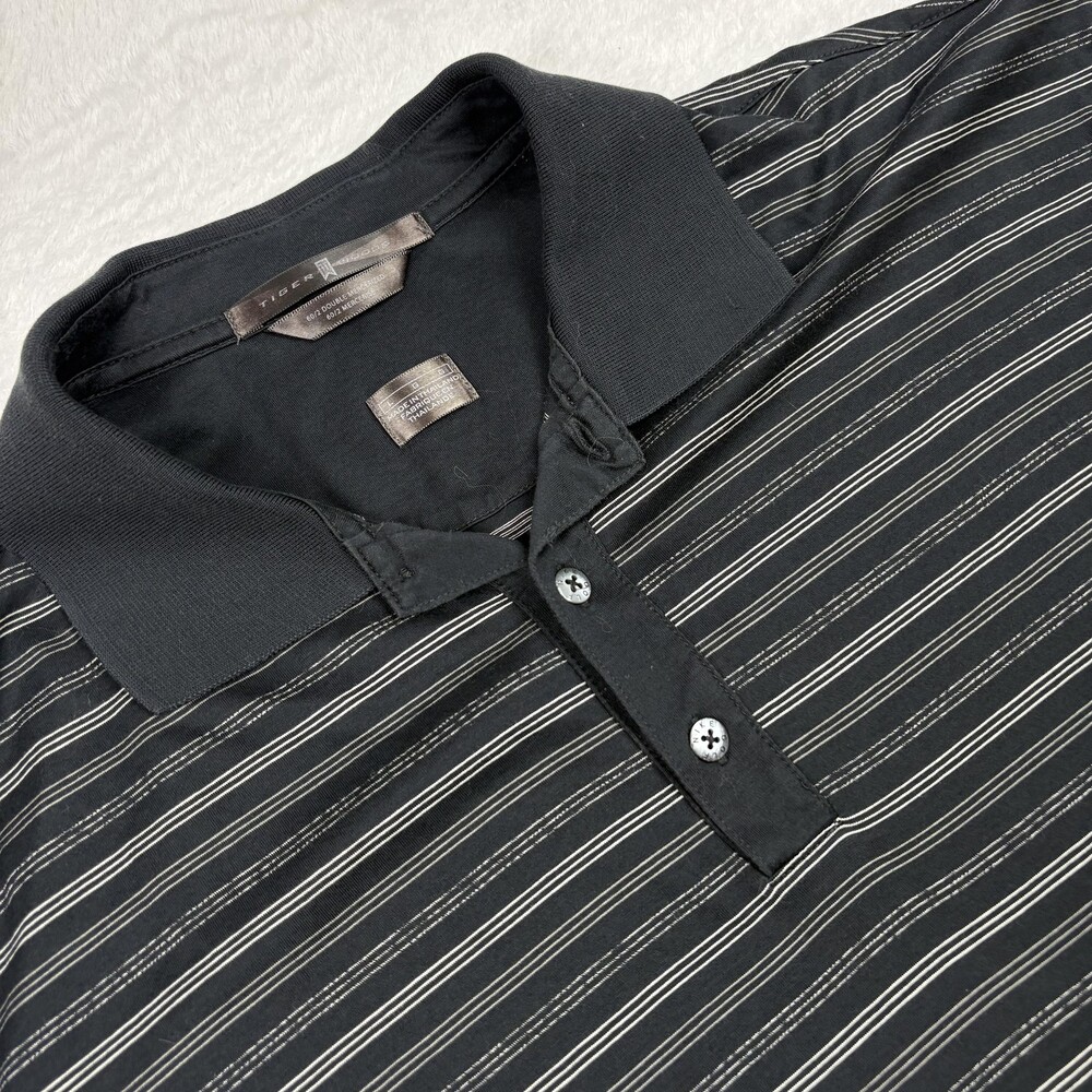 Tiger Woods Polo Shirt Mens L Black Short Sleeve Striped Double Mercerized